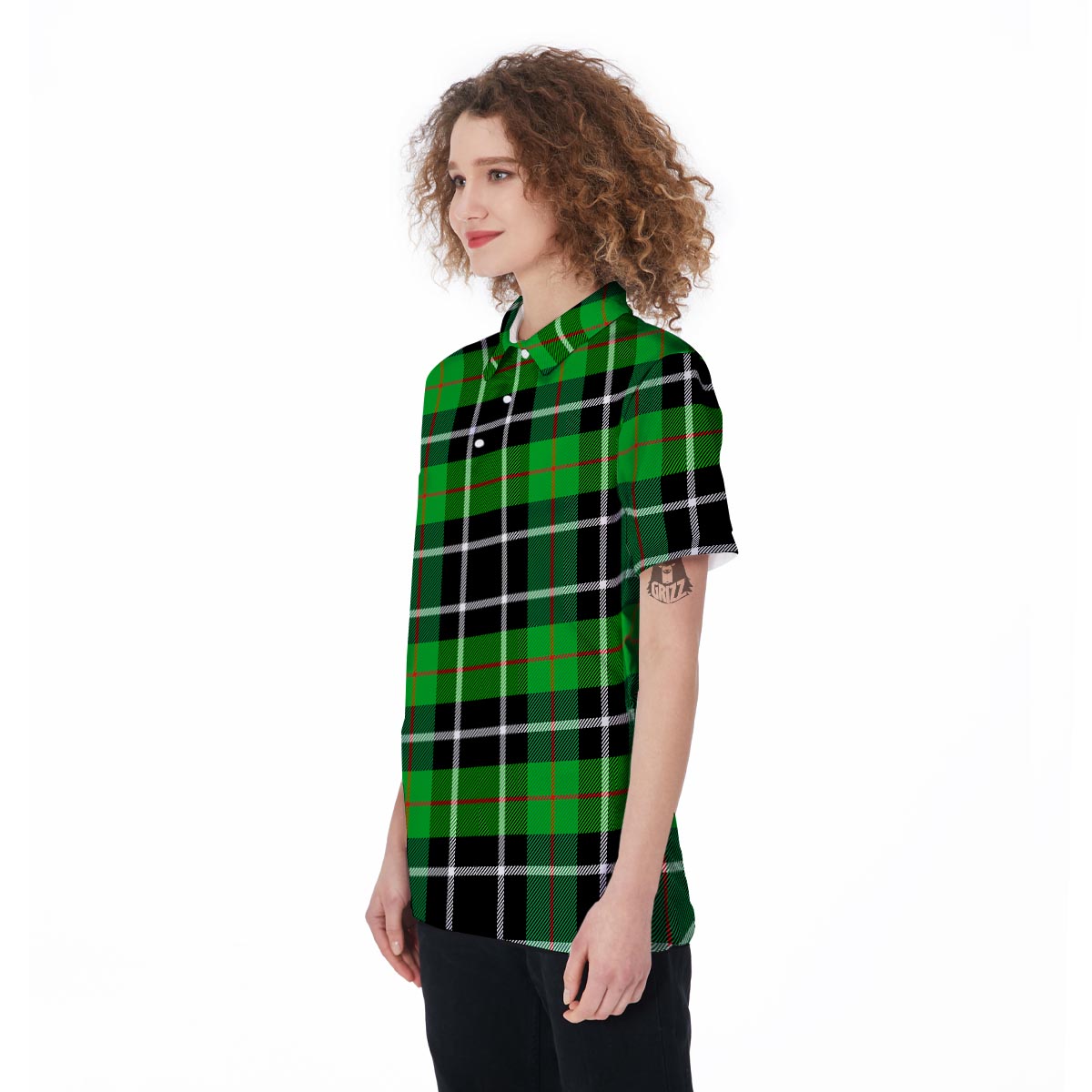 Christmas Tartan Green Plaid Scottish Women's Golf Shirts-grizzshop