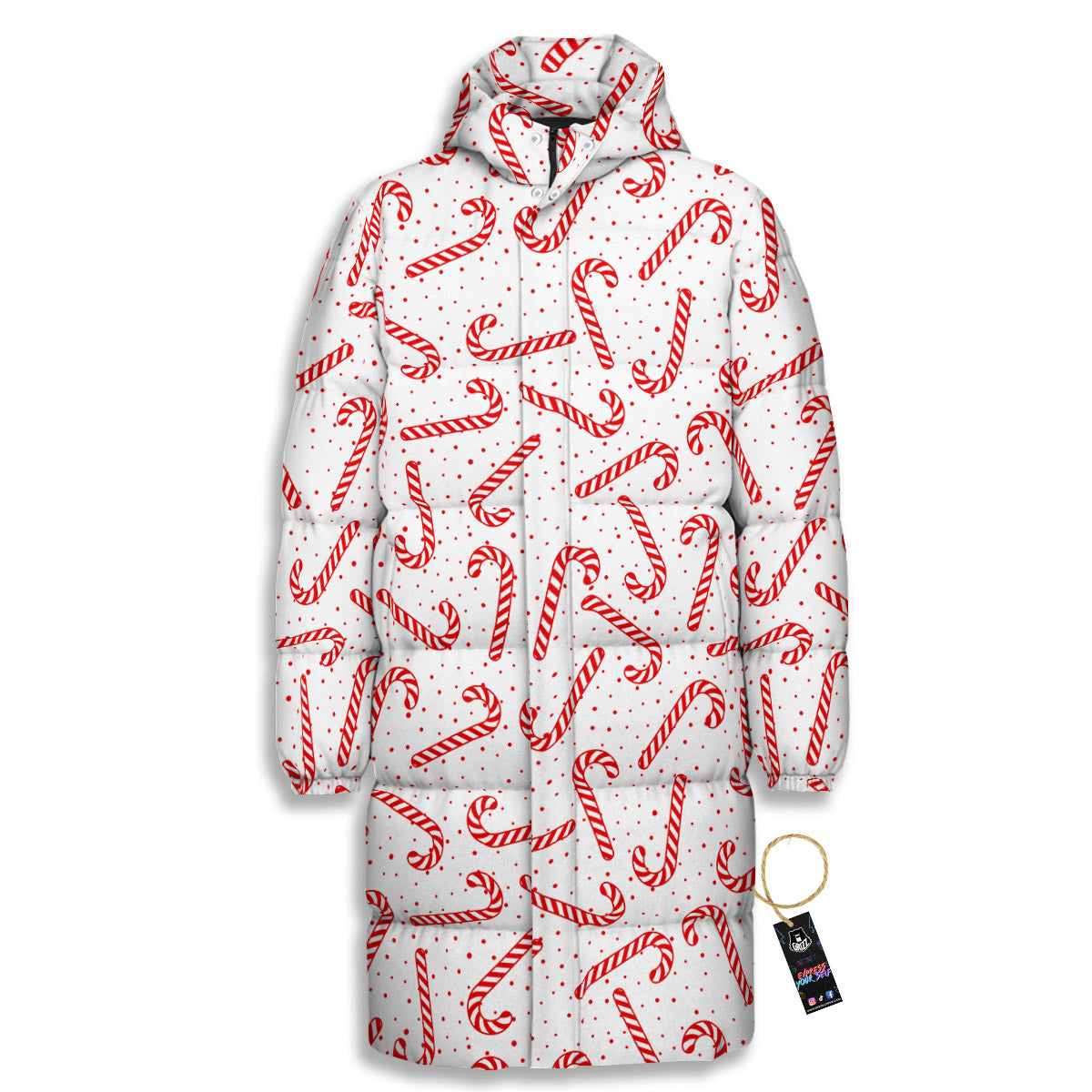 Christmas Candy Print Pattern Long Down Jacket