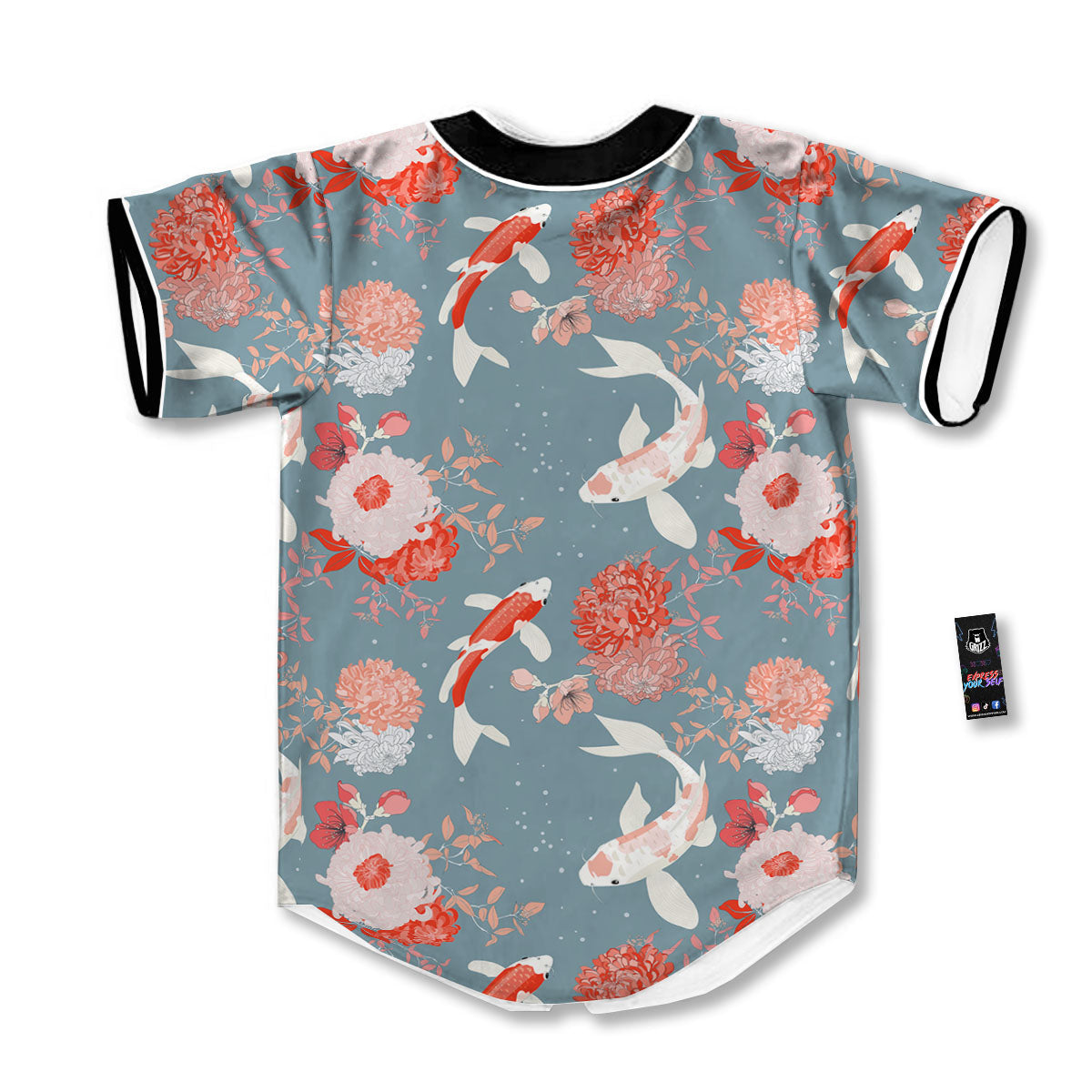 Chrysanthemum And Koi Carp Print Pattern Baseball Jersey-grizzshop