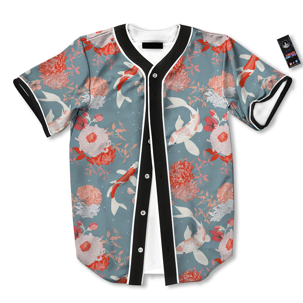 Chrysanthemum And Koi Carp Print Pattern Baseball Jersey-grizzshop