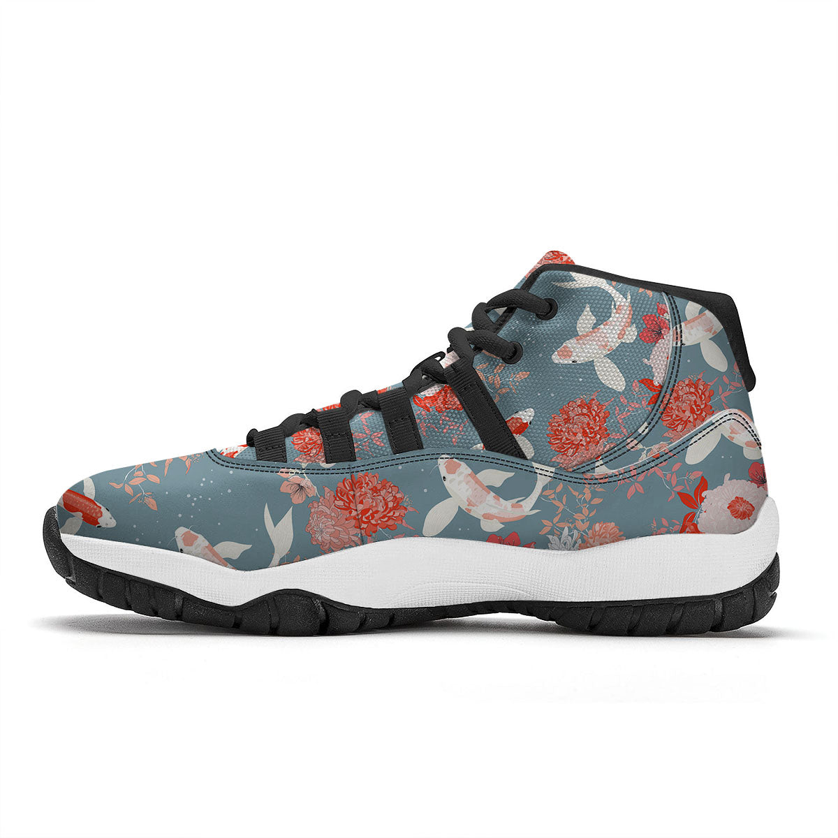 Chrysanthemum And Koi Carp Print Pattern Black Bball Shoes-grizzshop