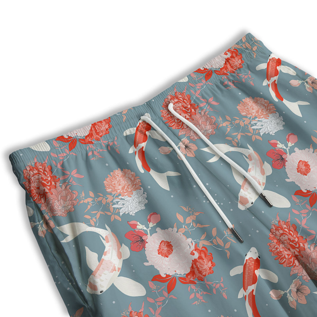 Chrysanthemum And Koi Carp Print Pattern Men's Athletic Shorts