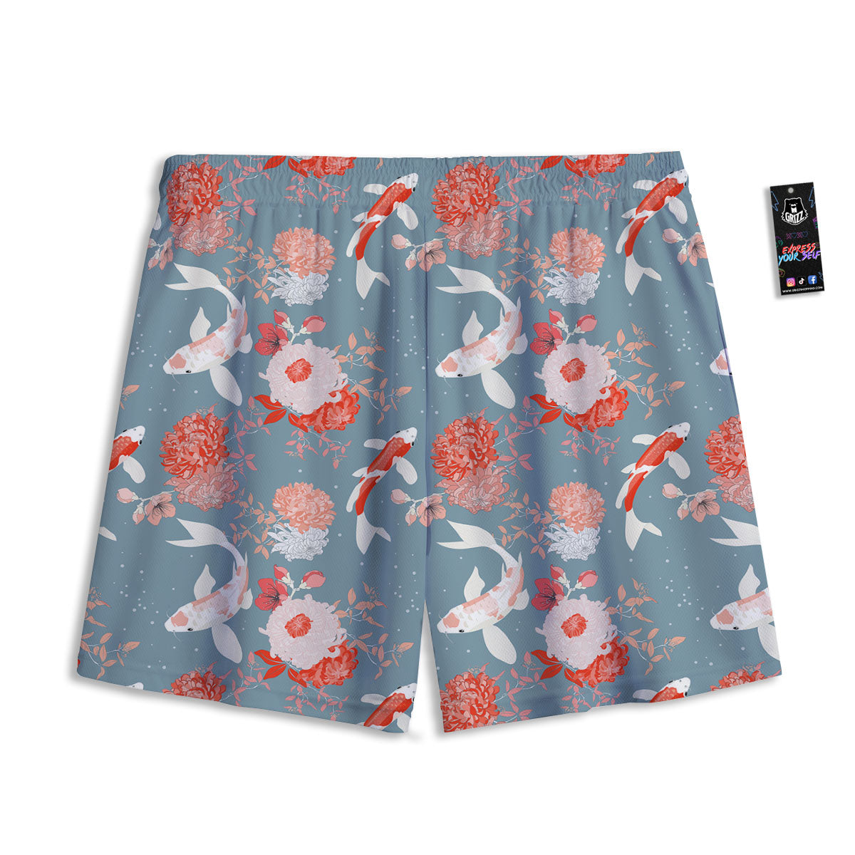 Chrysanthemum And Koi Carp Print Pattern Mesh Shorts