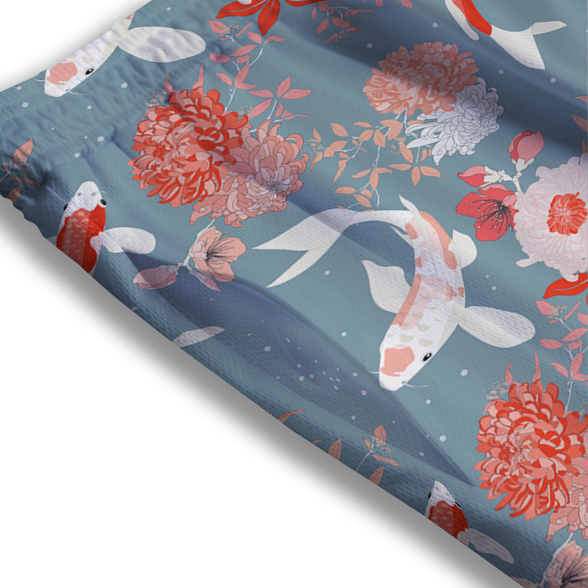 Chrysanthemum And Koi Carp Print Pattern Mesh Shorts