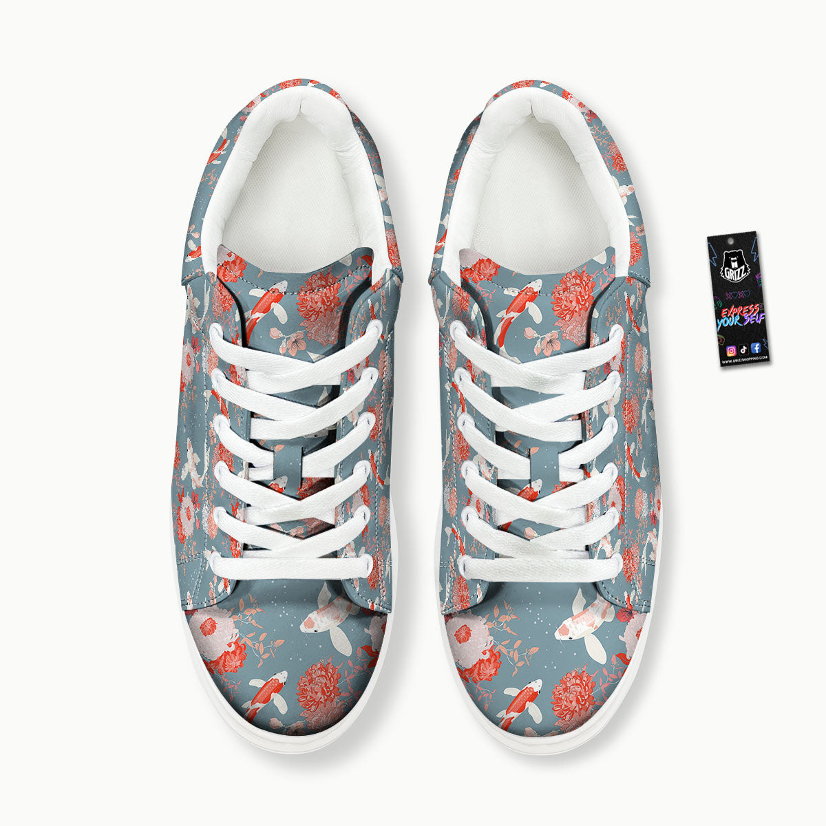 Chrysanthemum And Koi Carp Print Pattern Platform Shoes-grizzshop