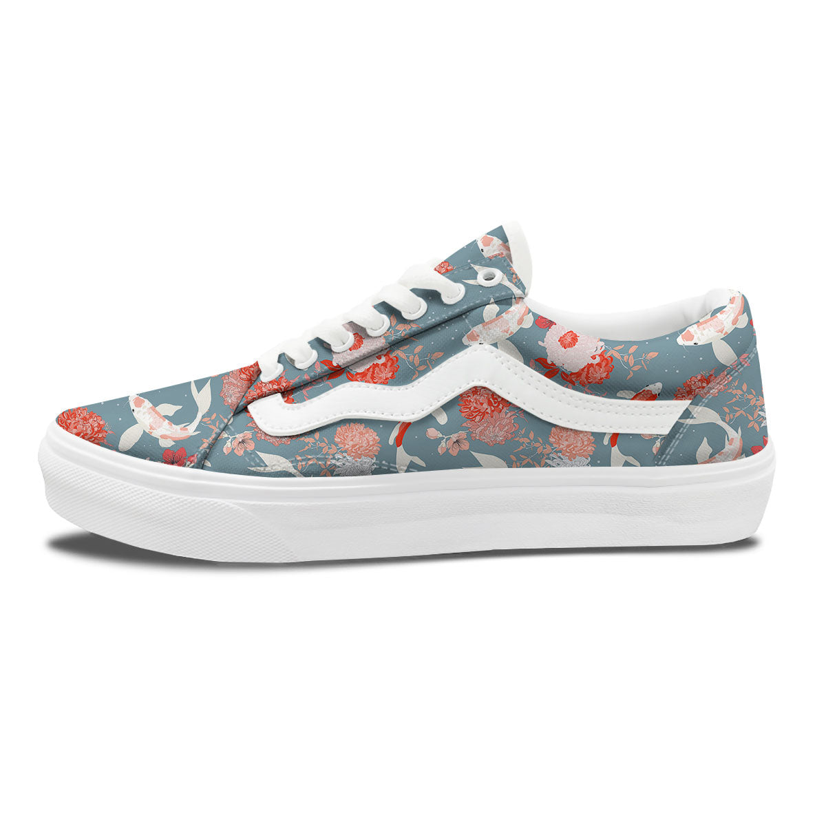 Chrysanthemum And Koi Carp Print Pattern Skate Shoes-grizzshop