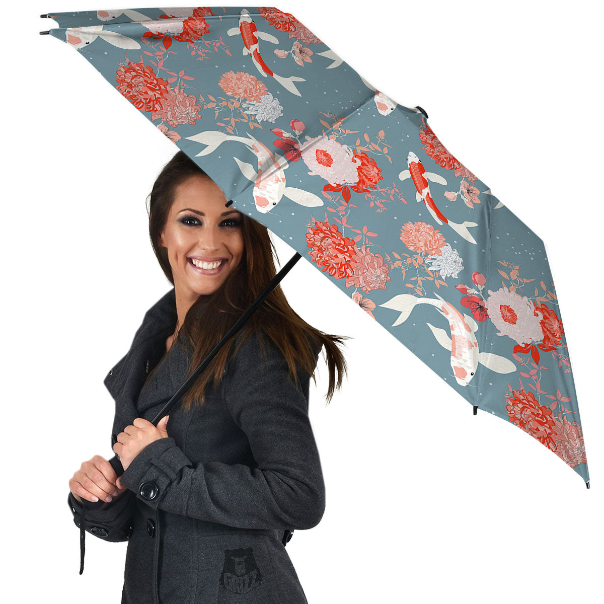 Chrysanthemum And Koi Carp Print Pattern Umbrella-grizzshop