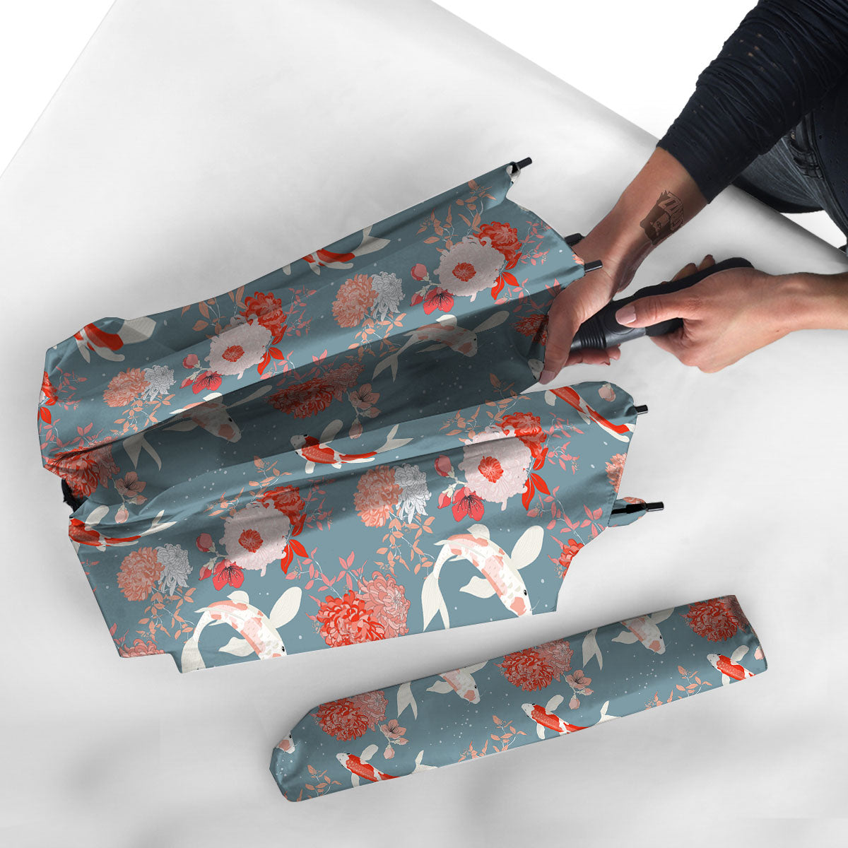 Chrysanthemum And Koi Carp Print Pattern Umbrella-grizzshop