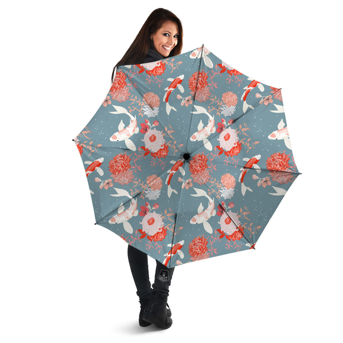 Chrysanthemum And Koi Carp Print Pattern Umbrella-grizzshop
