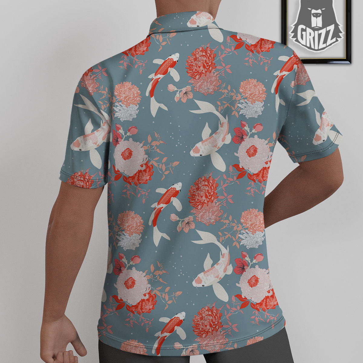 Chrysanthemum And Koi Carp Print Pattern Untucked Shirts-grizzshop