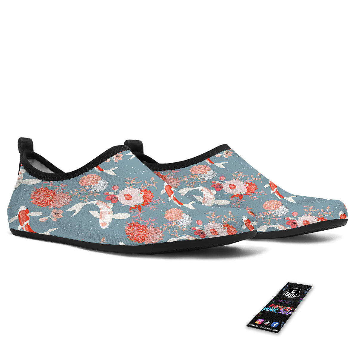 Chrysanthemum And Koi Carp Print Pattern Water Shoes-grizzshop