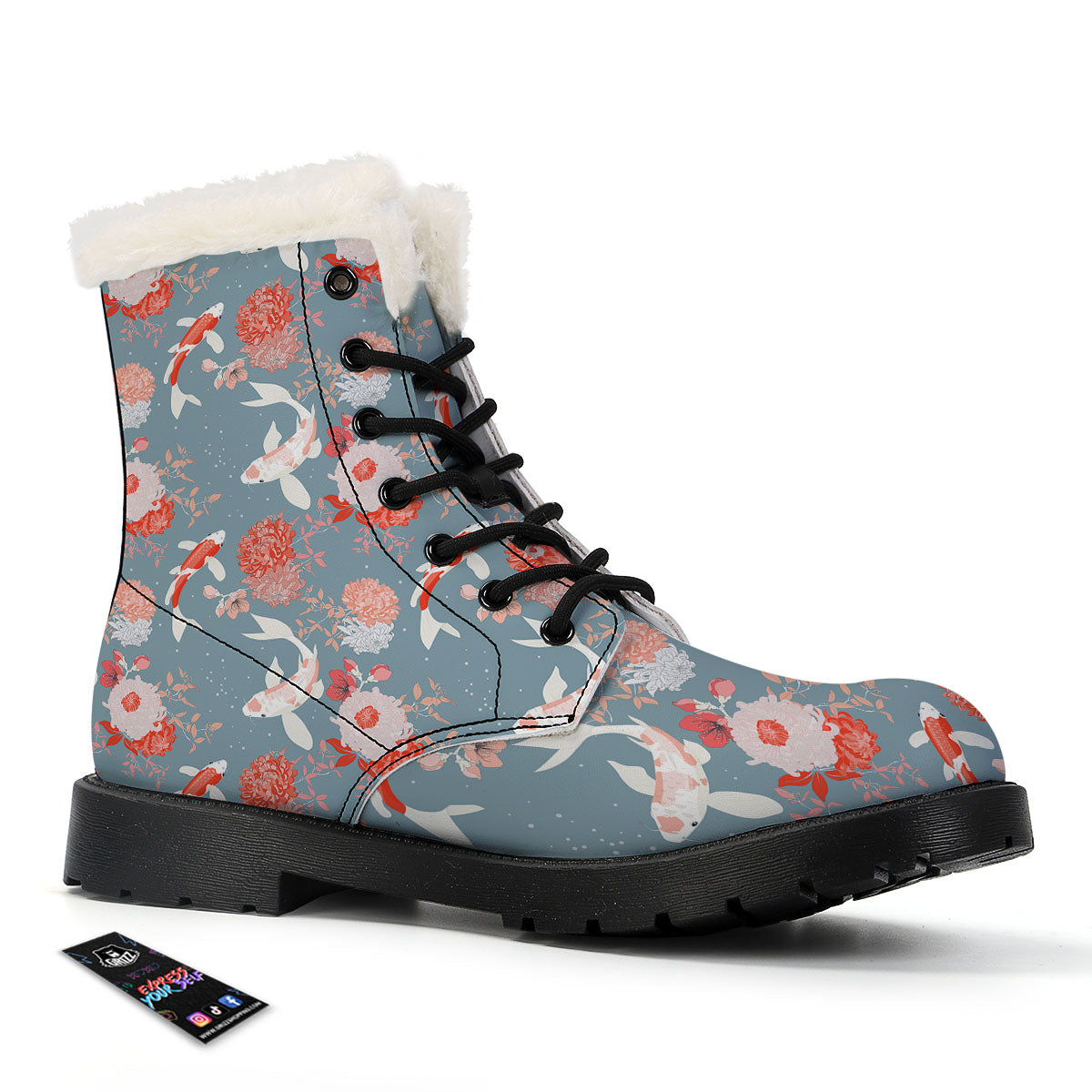 Chrysanthemum And Koi Carp Print Pattern Winter Boots-grizzshop