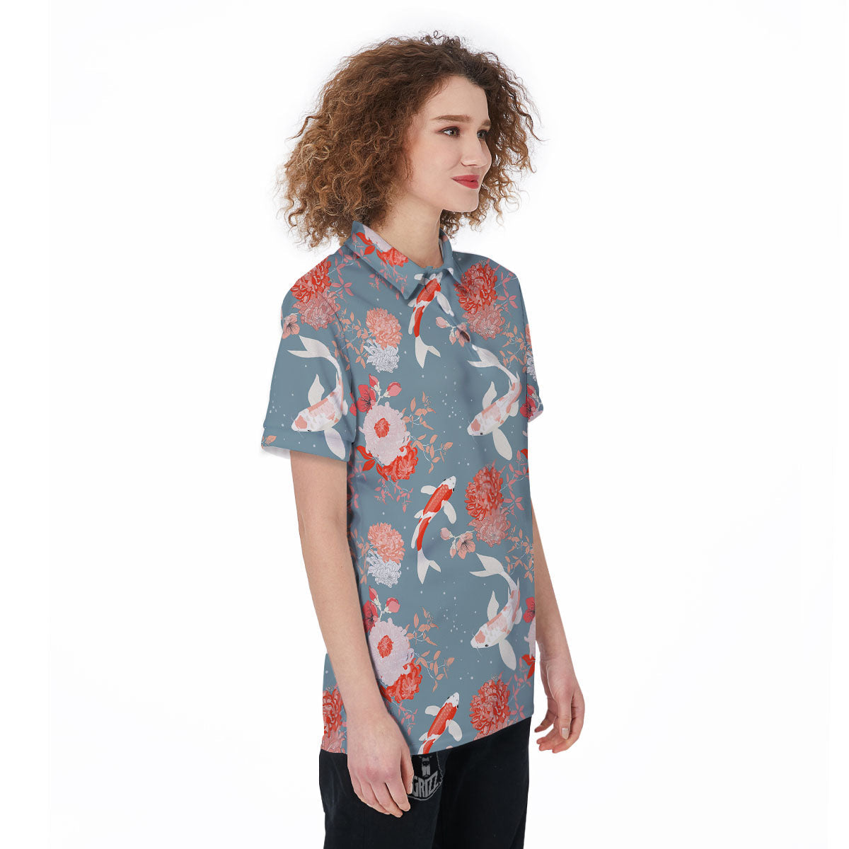 Chrysanthemum And Koi Carp Print Pattern Women's Golf Shirts-grizzshop