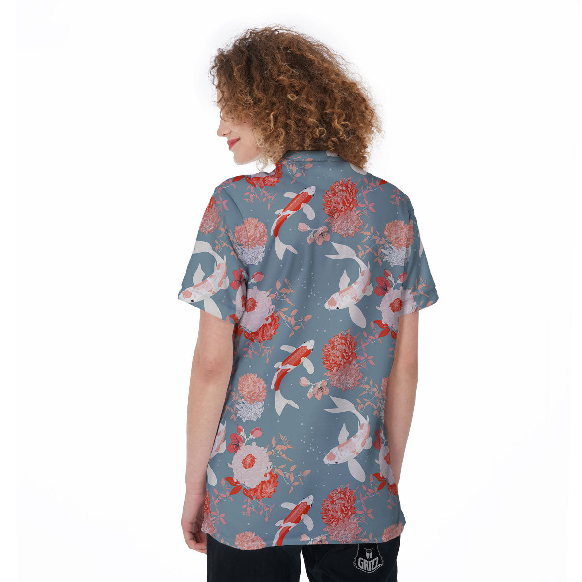 Chrysanthemum And Koi Carp Print Pattern Women's Golf Shirts-grizzshop