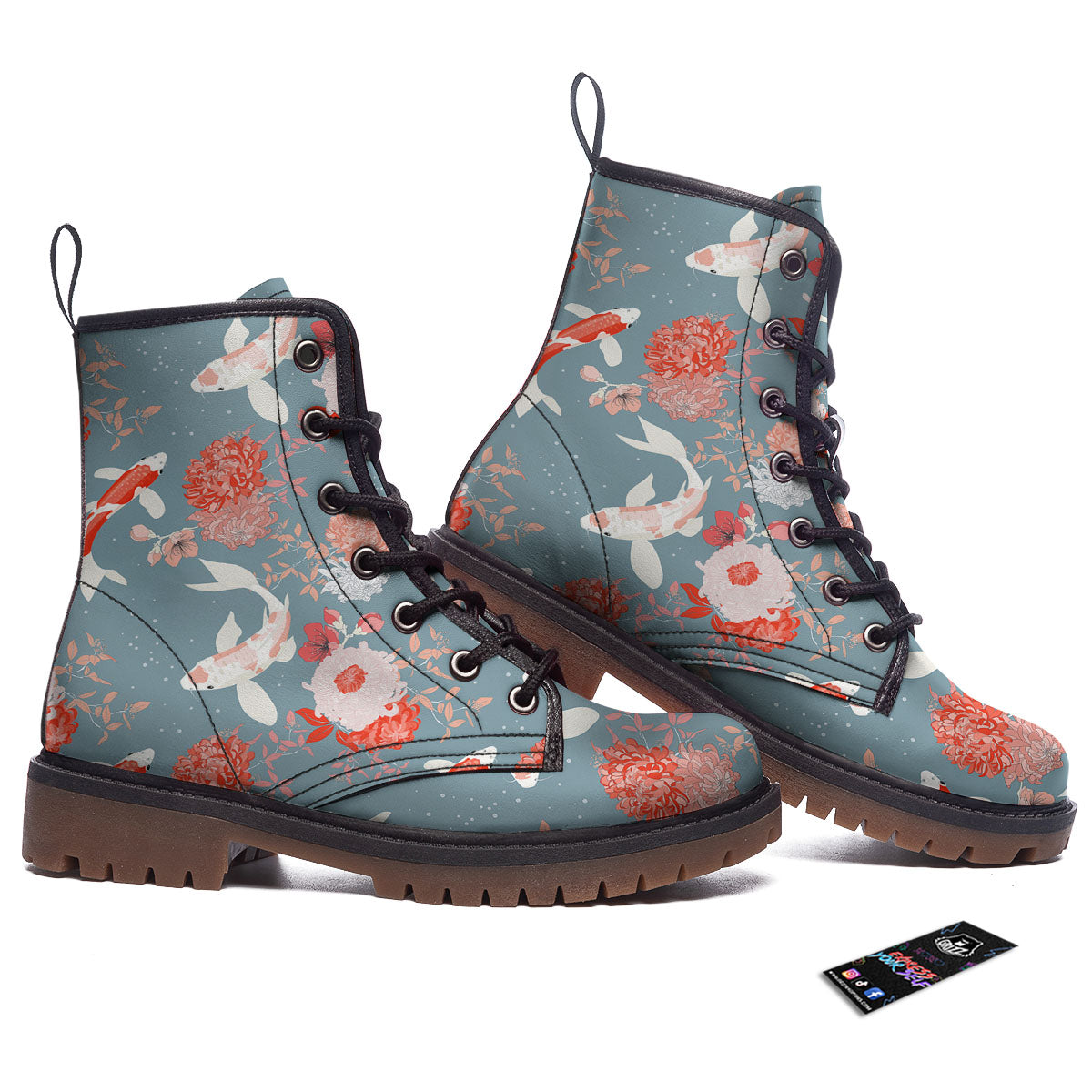 Chrysanthemum And Koi Carp Print Pattern Work Boots-grizzshop