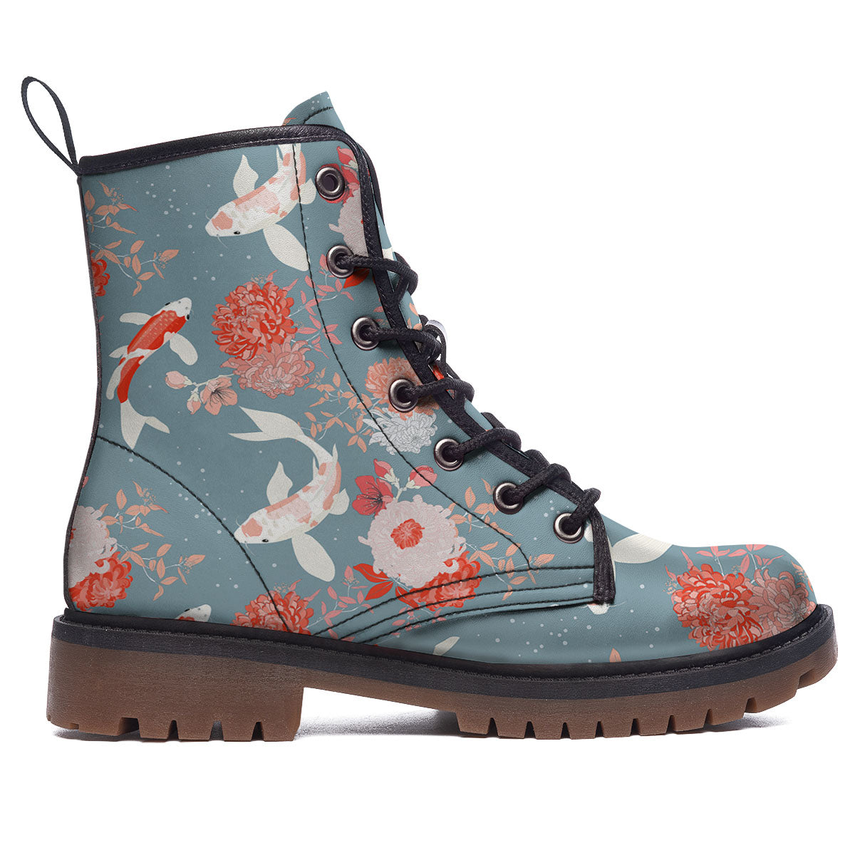 Chrysanthemum And Koi Carp Print Pattern Work Boots-grizzshop