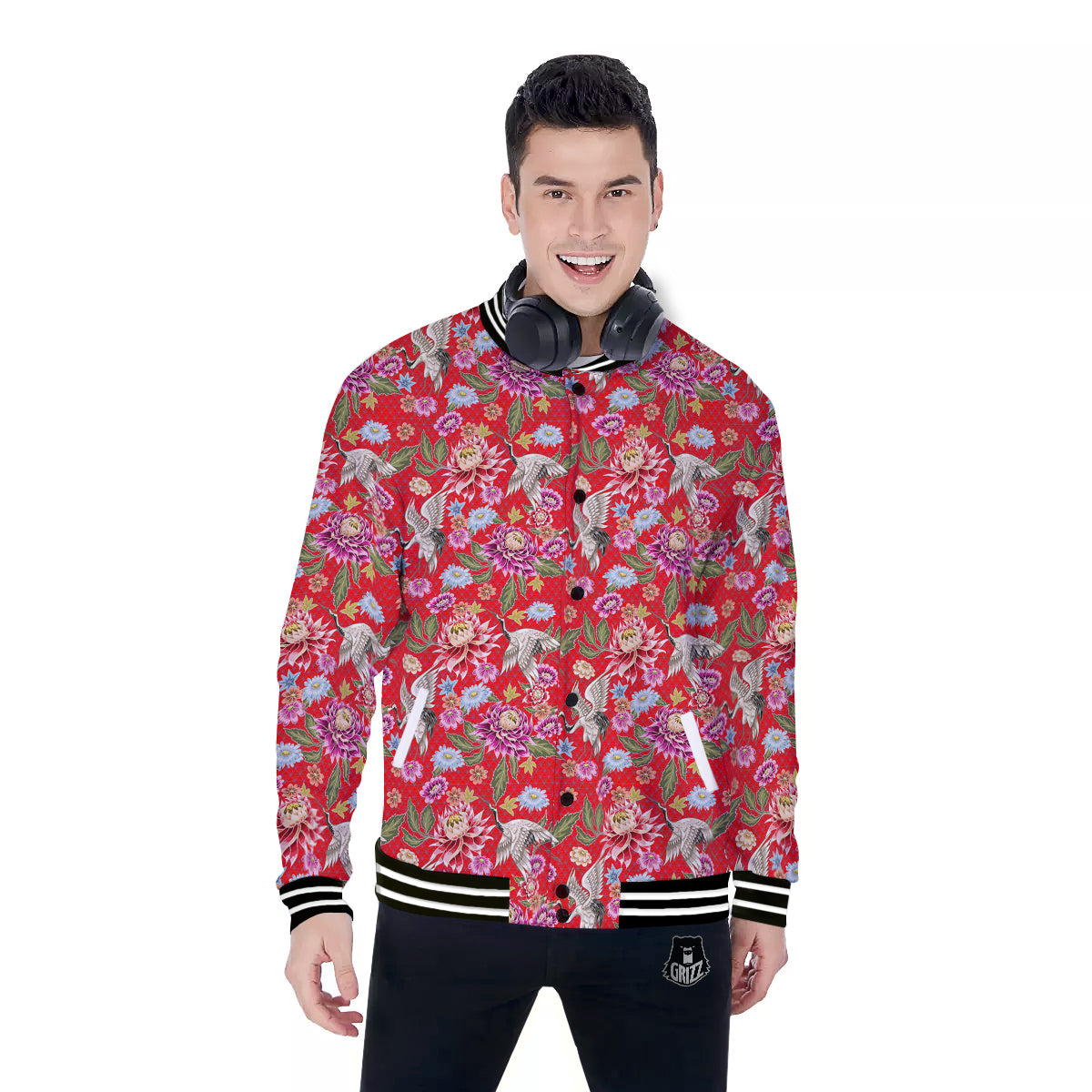 Chrysanthemum Art Print Pattern Baseball Jacket-grizzshop
