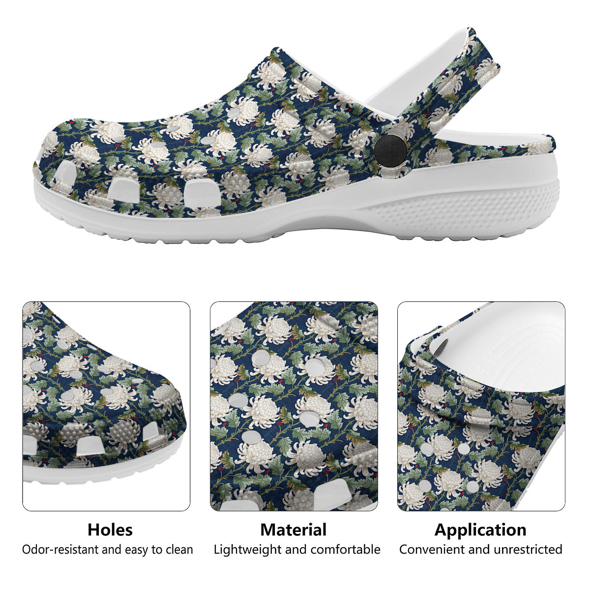 Chrysanthemum Flower Print Clog-grizzshop