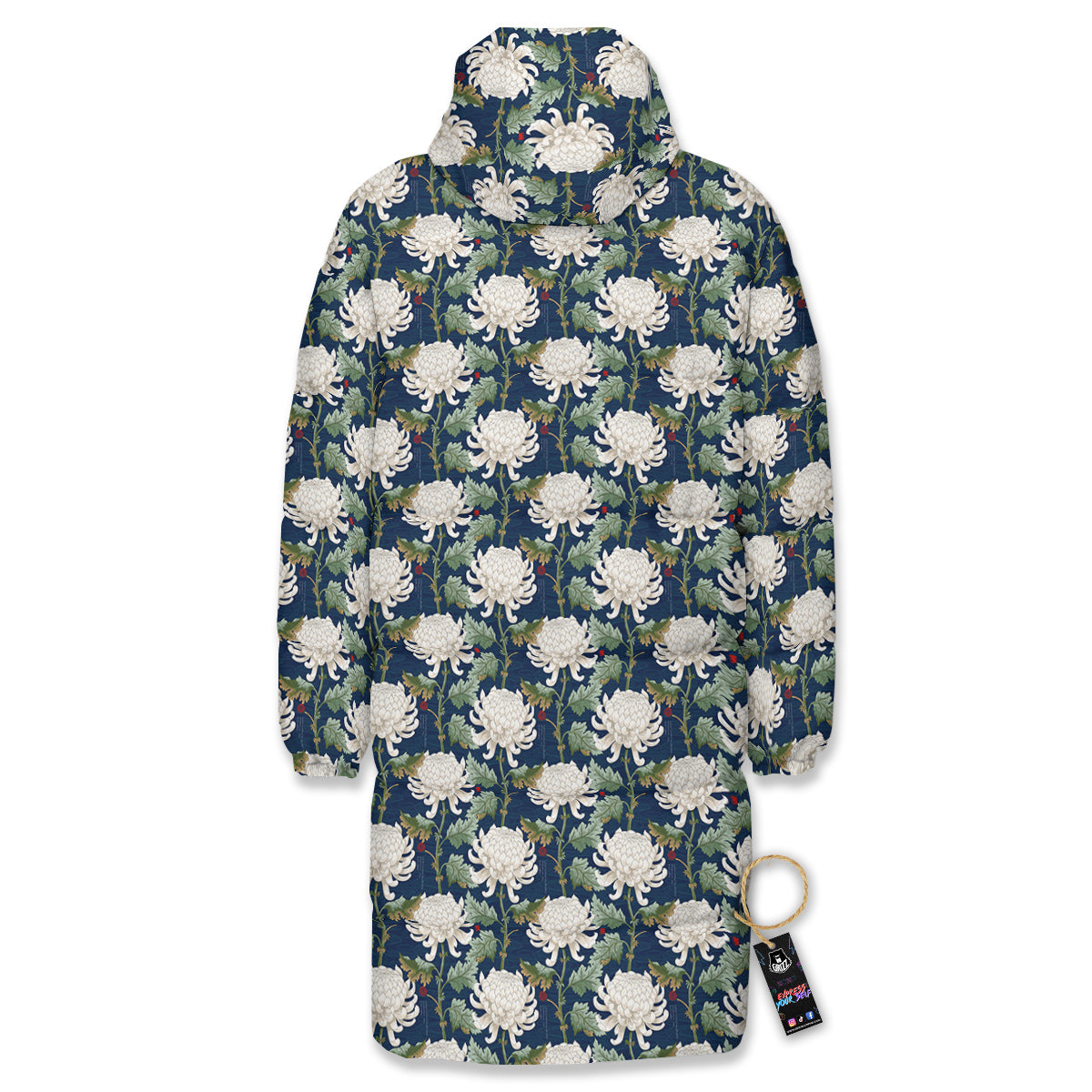 Chrysanthemum Flower Print Long Down Jacket-grizzshop