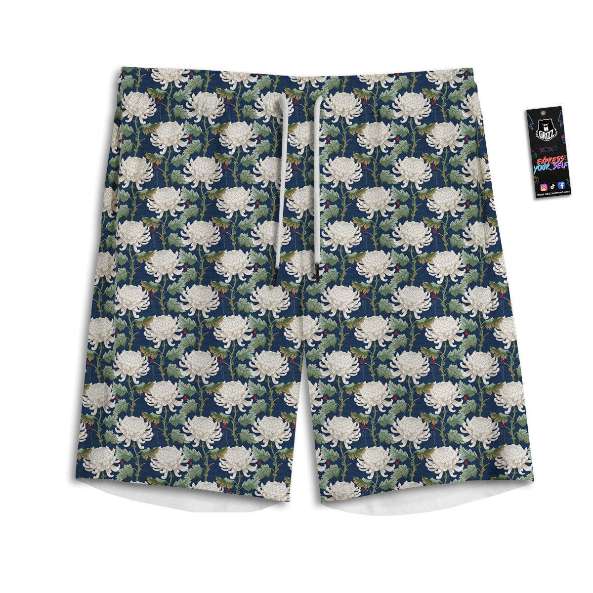Chrysanthemum Flower Print Men's Athletic Shorts