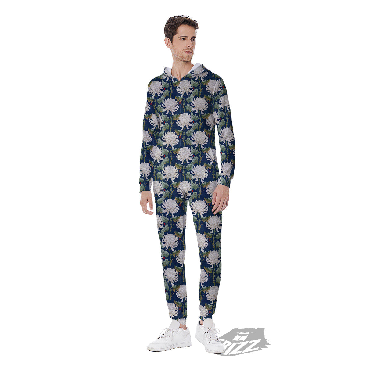 Chrysanthemum Flower Print Men's Jumpsuit-grizzshop