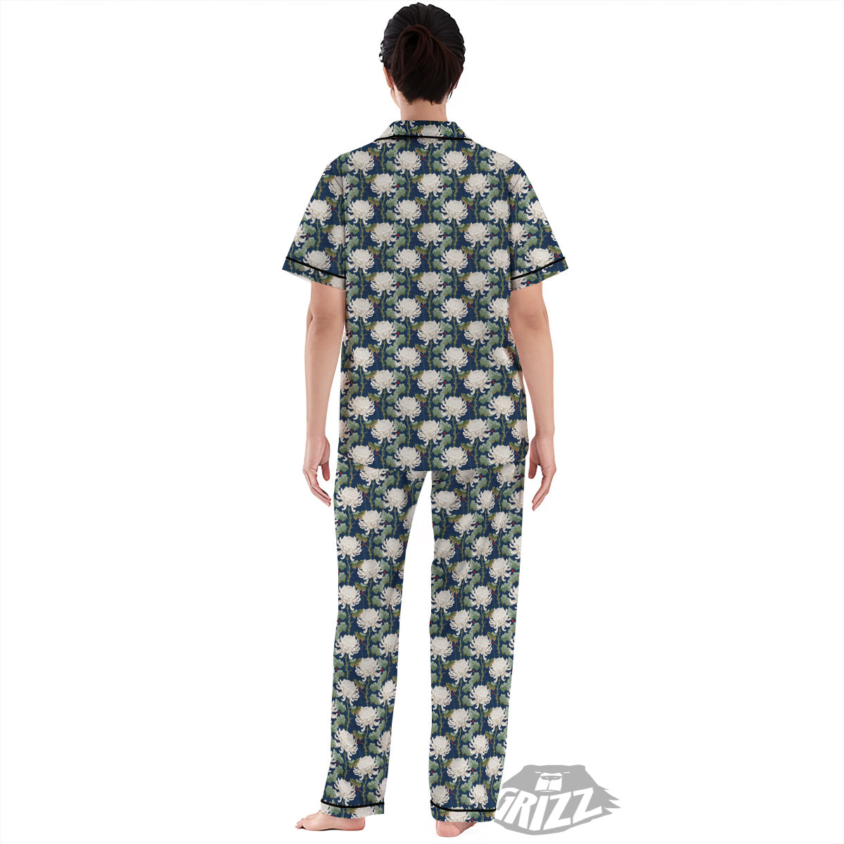Chrysanthemum Flower Print Women's Pajamas Set-grizzshop