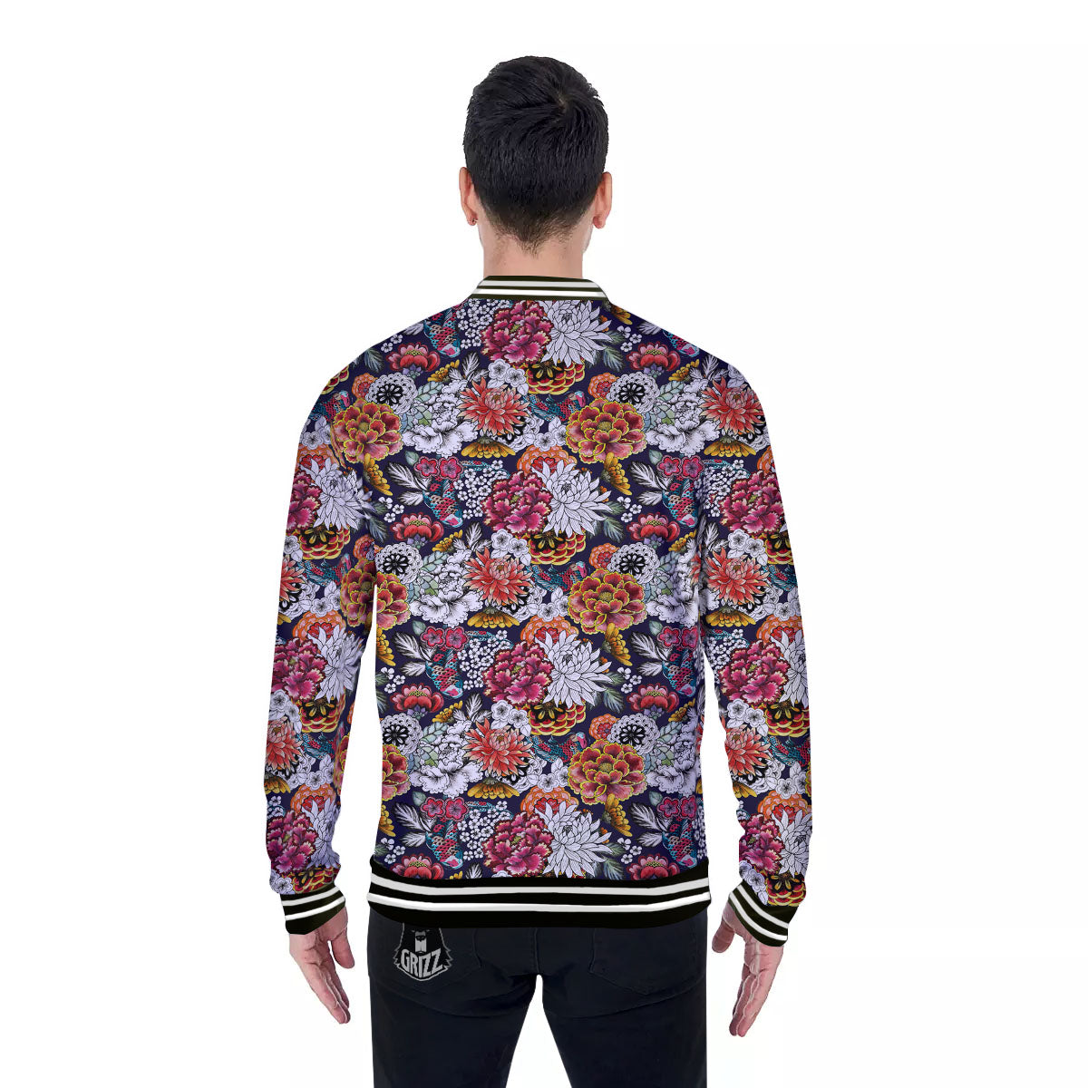 Chrysanthemum Japanese Print Pattern Baseball Jacket-grizzshop