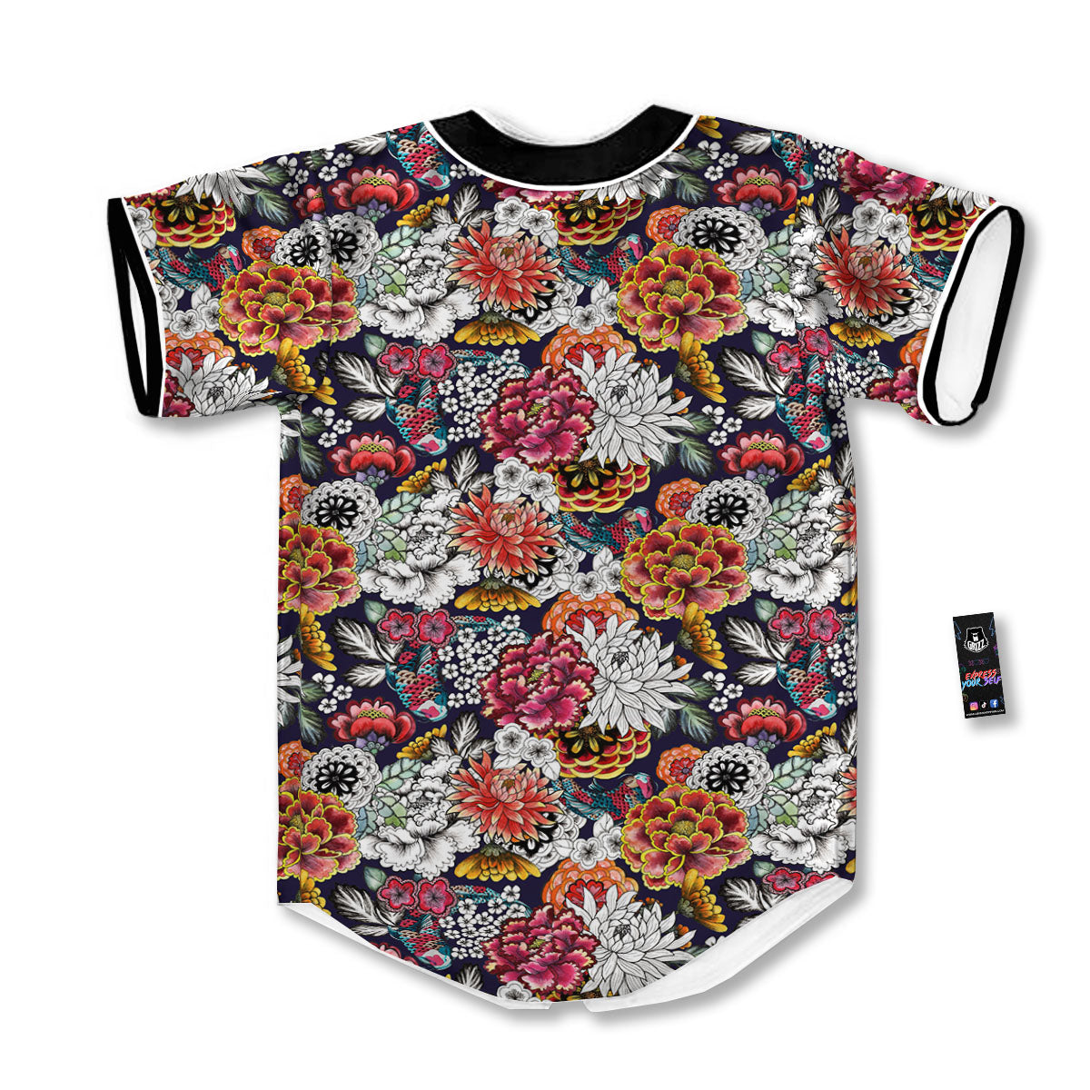 Chrysanthemum Japanese Print Pattern Baseball Jersey-grizzshop