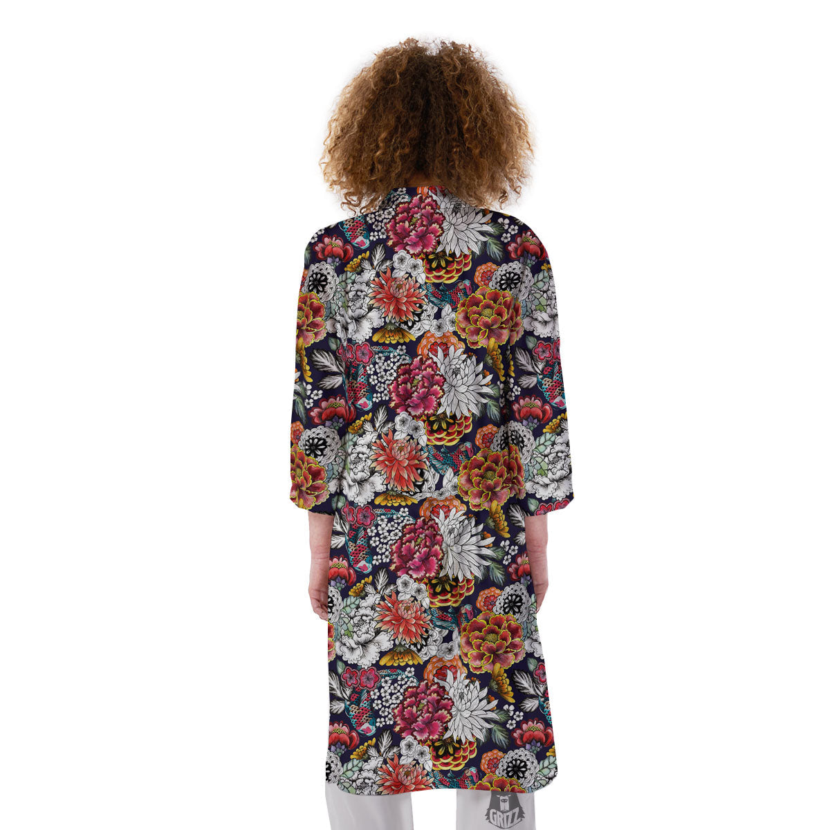 Chrysanthemum Japanese Print Pattern Kimono-grizzshop