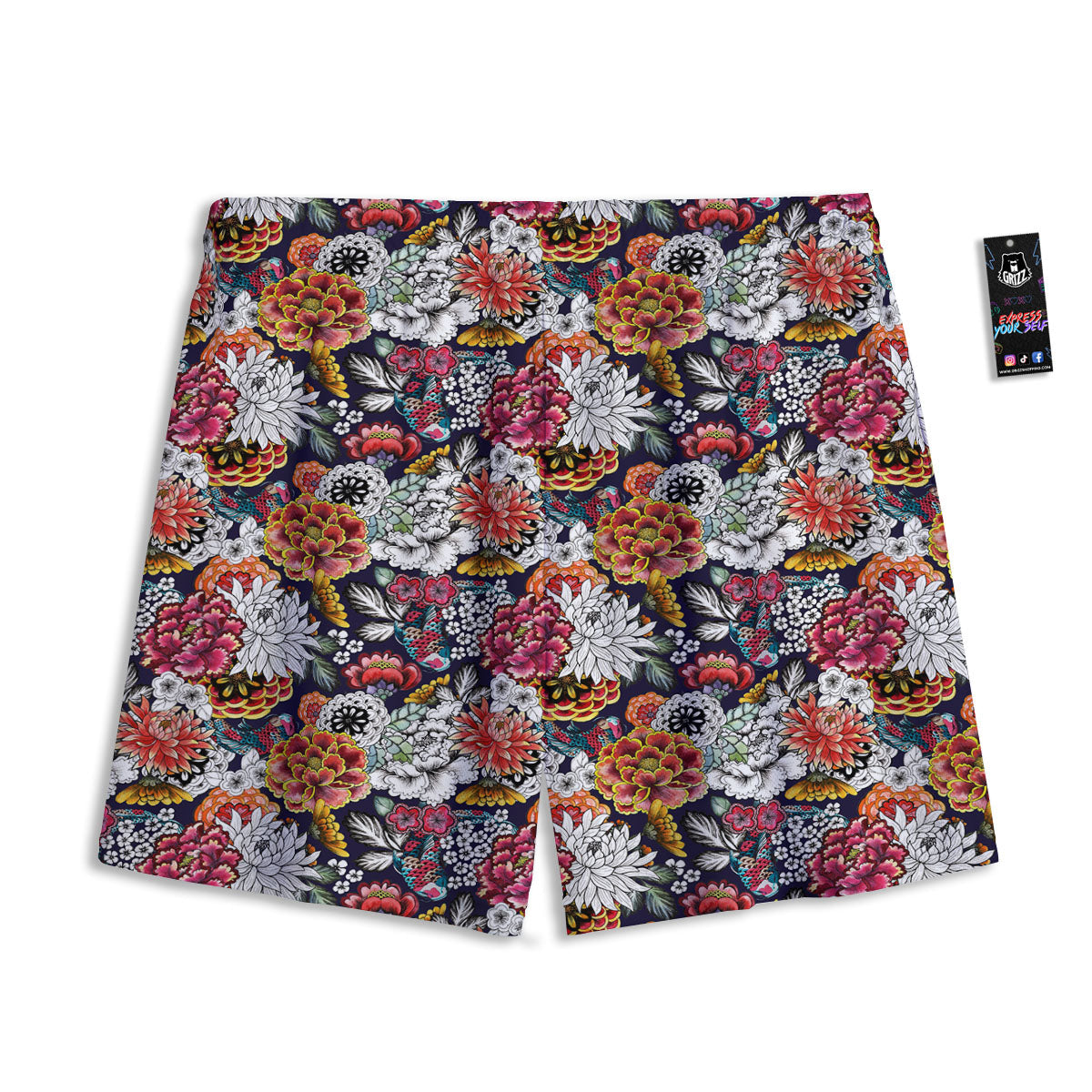 Chrysanthemum Japanese Print Pattern Mesh Shorts