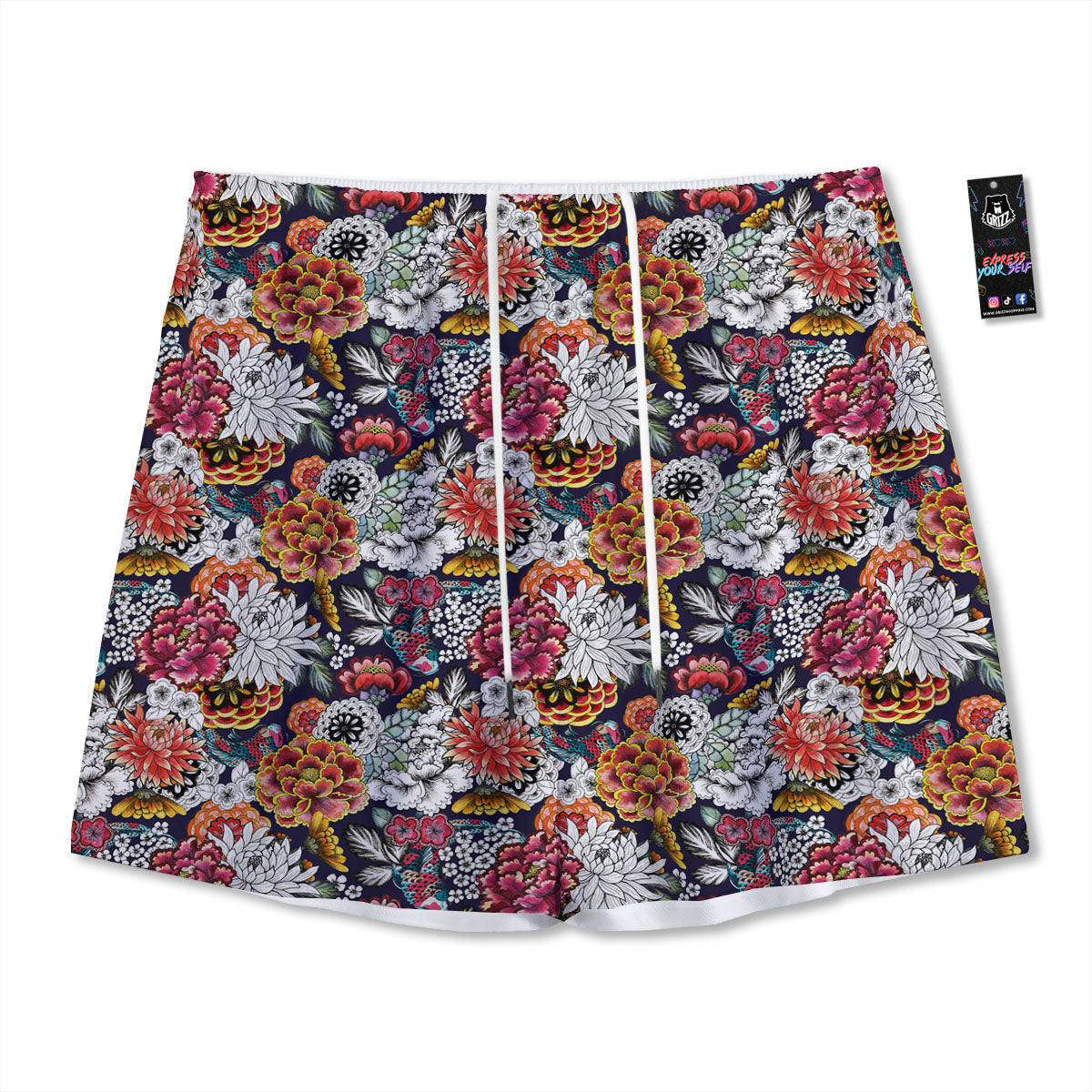 Chrysanthemum Japanese Print Pattern Mesh Shorts