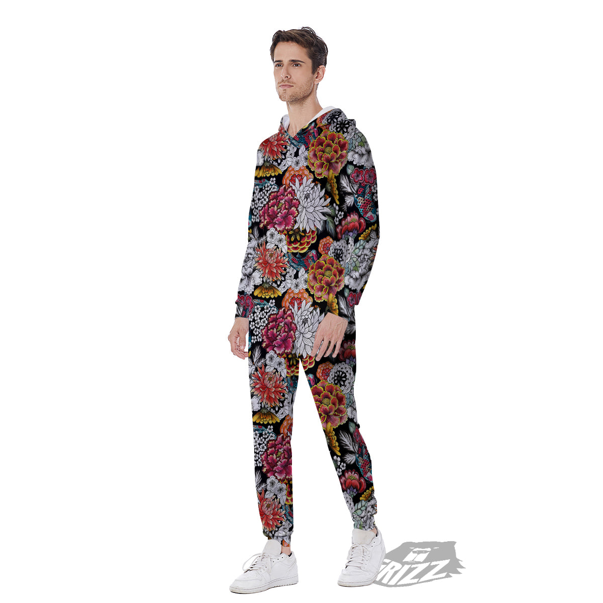 Chrysanthemum Watercolor Print Men's Jumpsuit-grizzshop