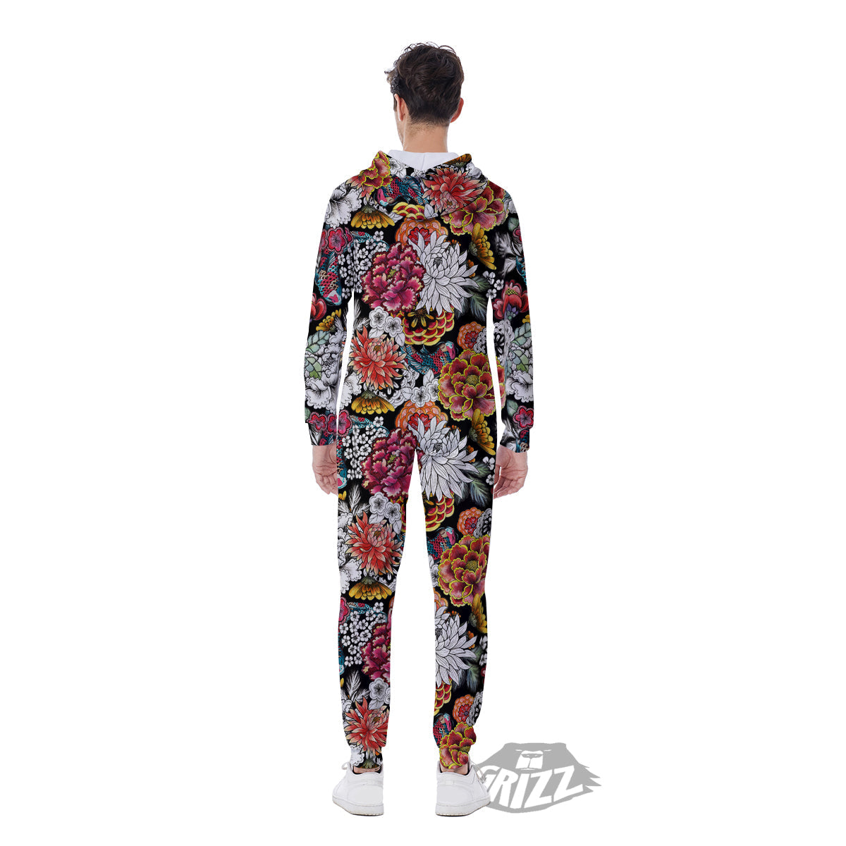 Chrysanthemum Watercolor Print Men's Jumpsuit-grizzshop