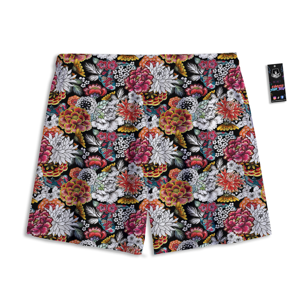 Chrysanthemum Watercolor Print Mesh Shorts