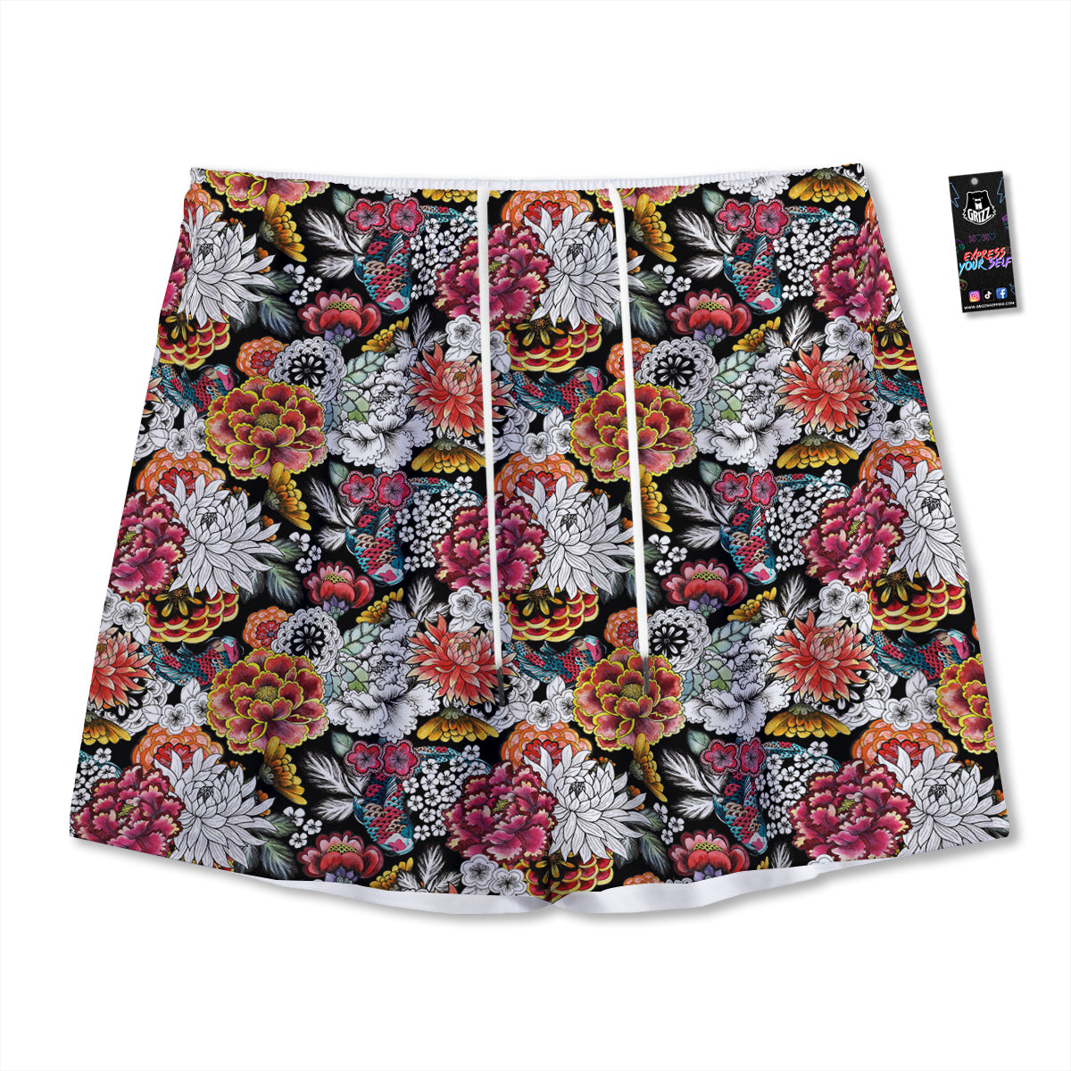 Chrysanthemum Watercolor Print Mesh Shorts