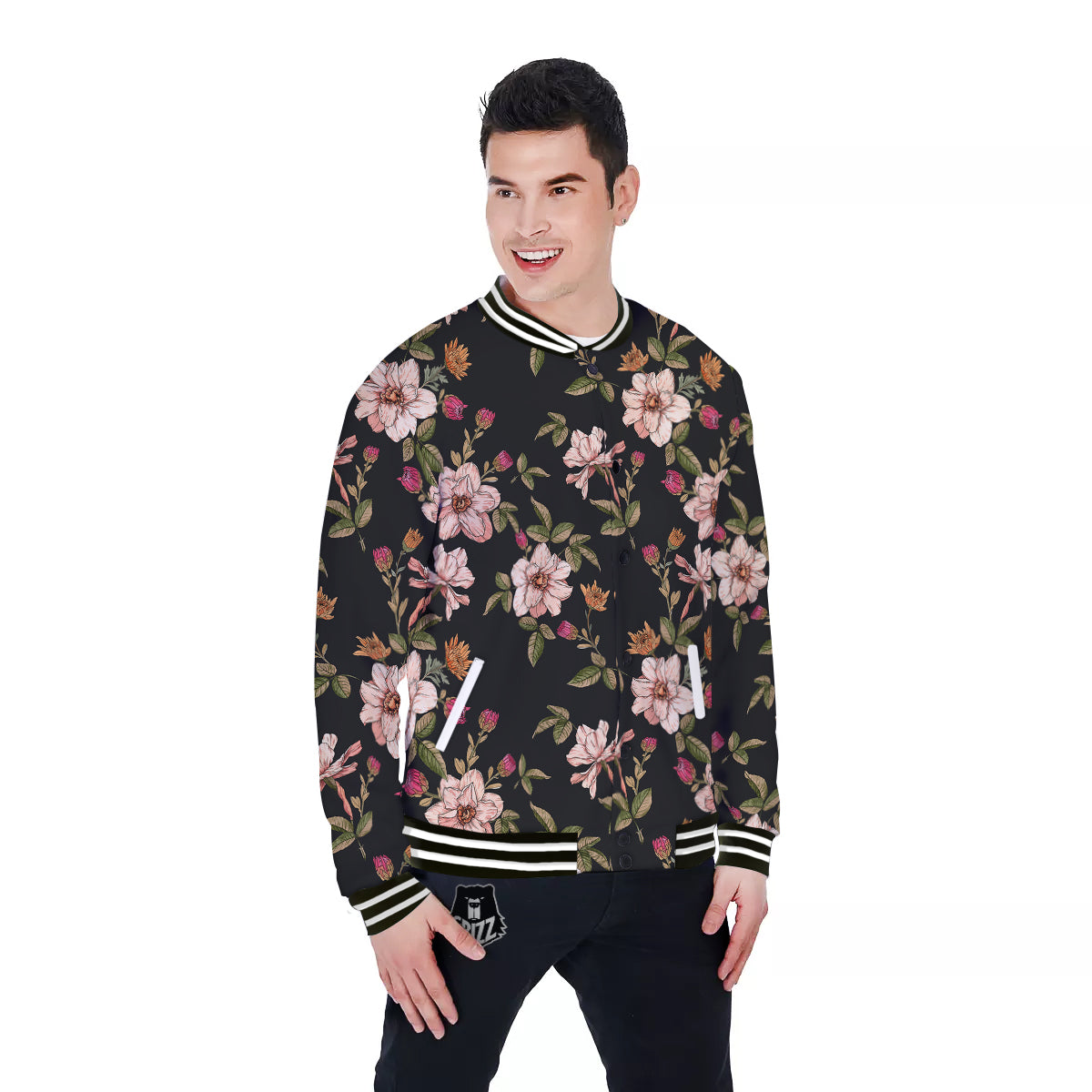 Chrysanthemum Watercolor Print Pattern Baseball Jacket-grizzshop