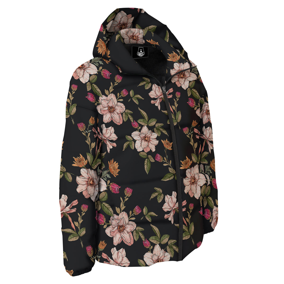 Chrysanthemum Watercolor Print Pattern Down Jacket-grizzshop
