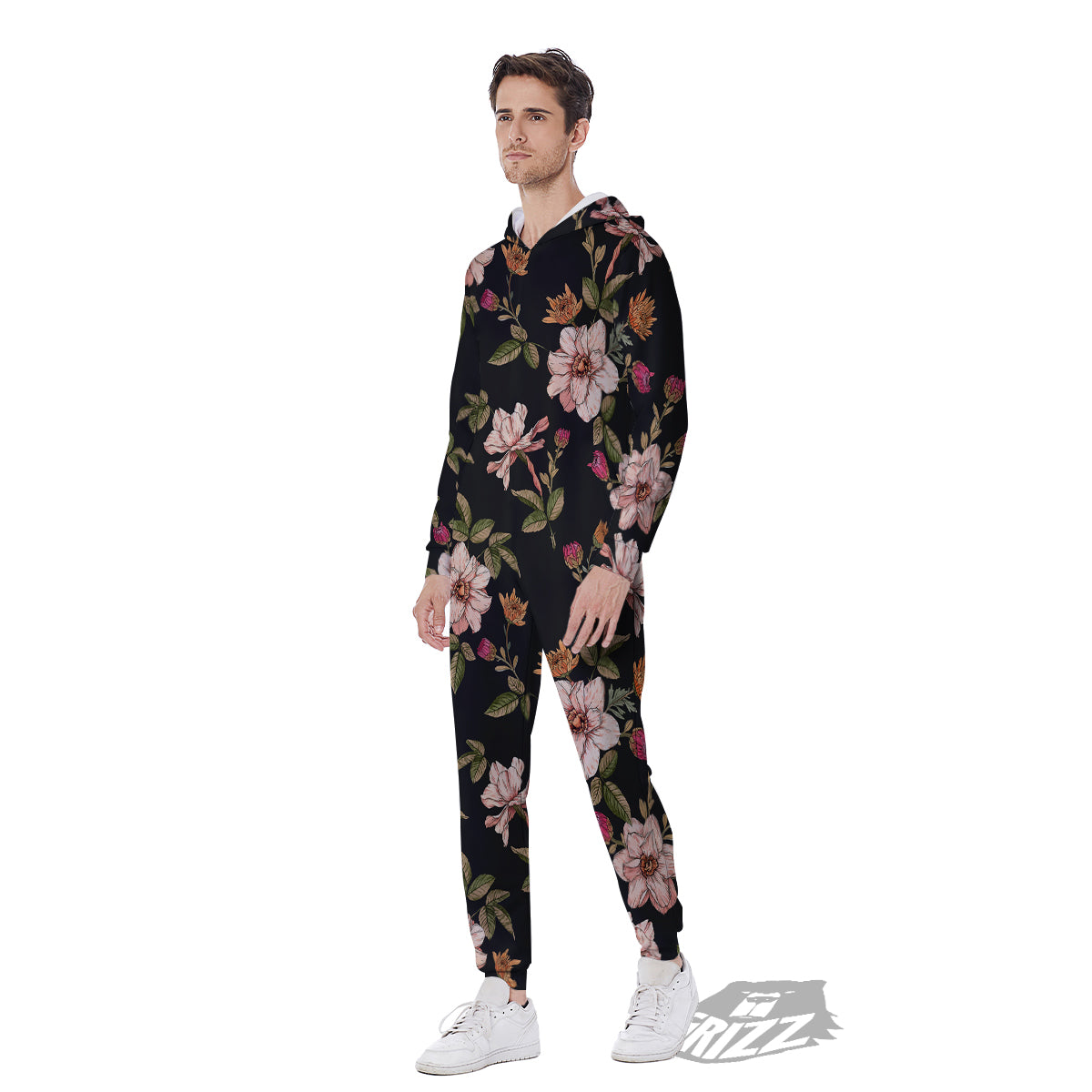 Chrysanthemum Watercolor Print Pattern Men's Jumpsuit-grizzshop