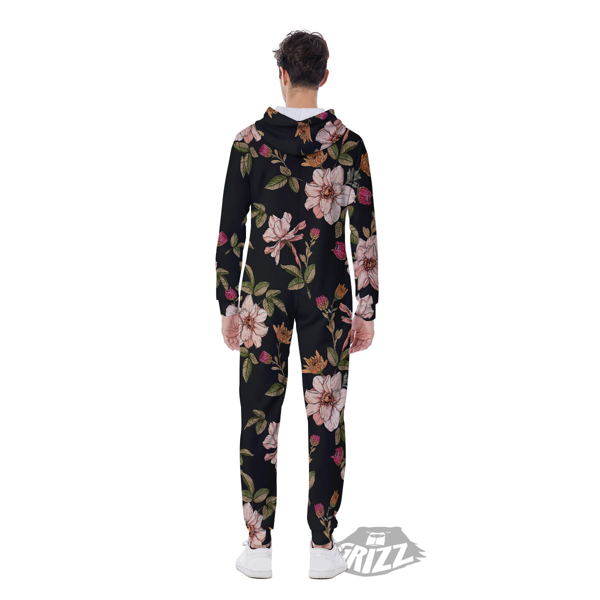 Chrysanthemum Watercolor Print Pattern Men's Jumpsuit-grizzshop