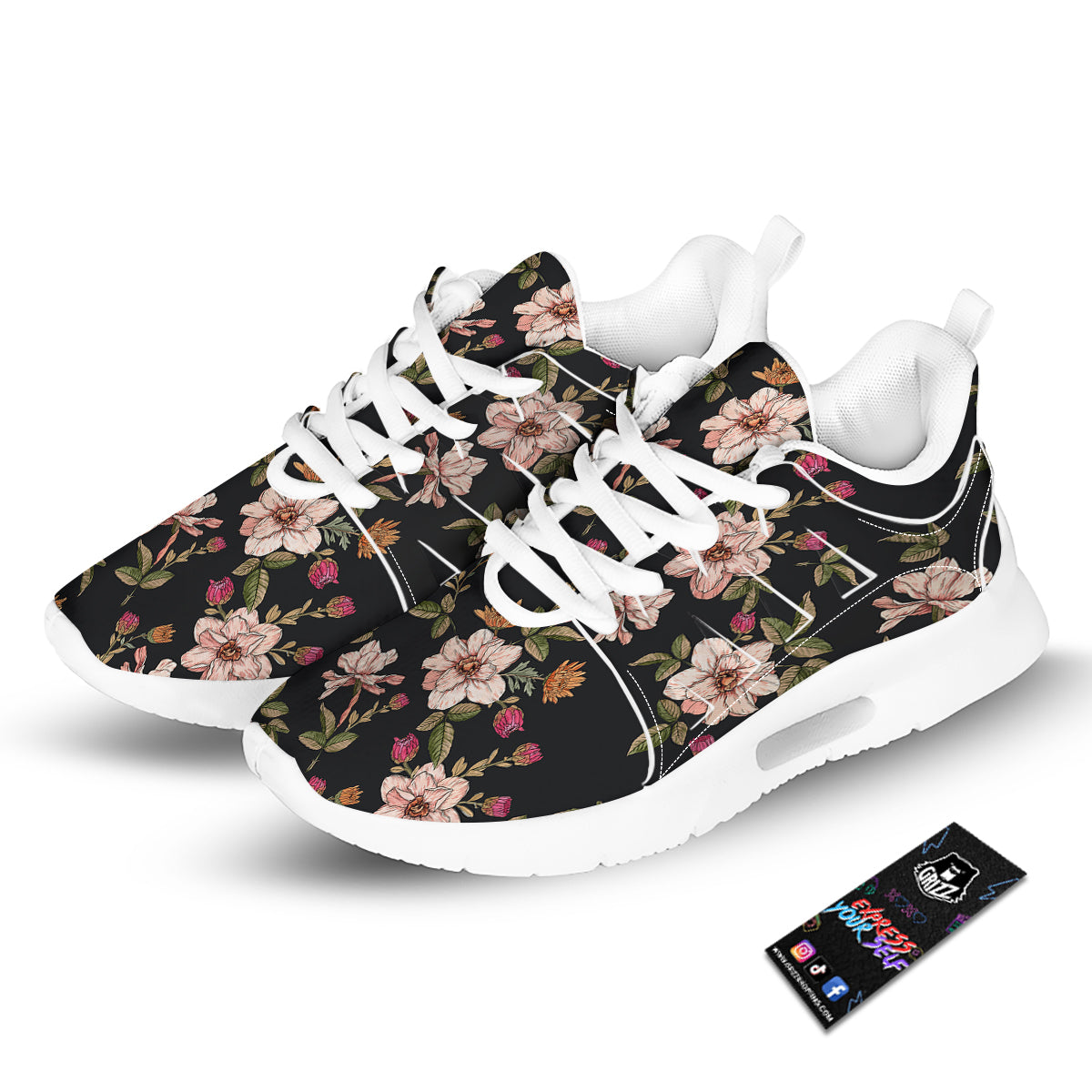 Chrysanthemum Watercolor Print Pattern Tennis Shoes-grizzshop