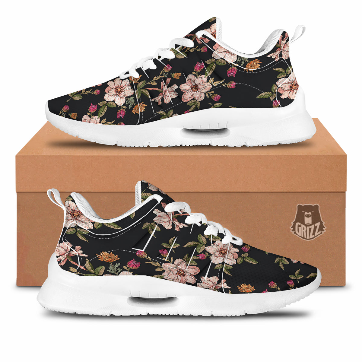 Chrysanthemum Watercolor Print Pattern Tennis Shoes-grizzshop