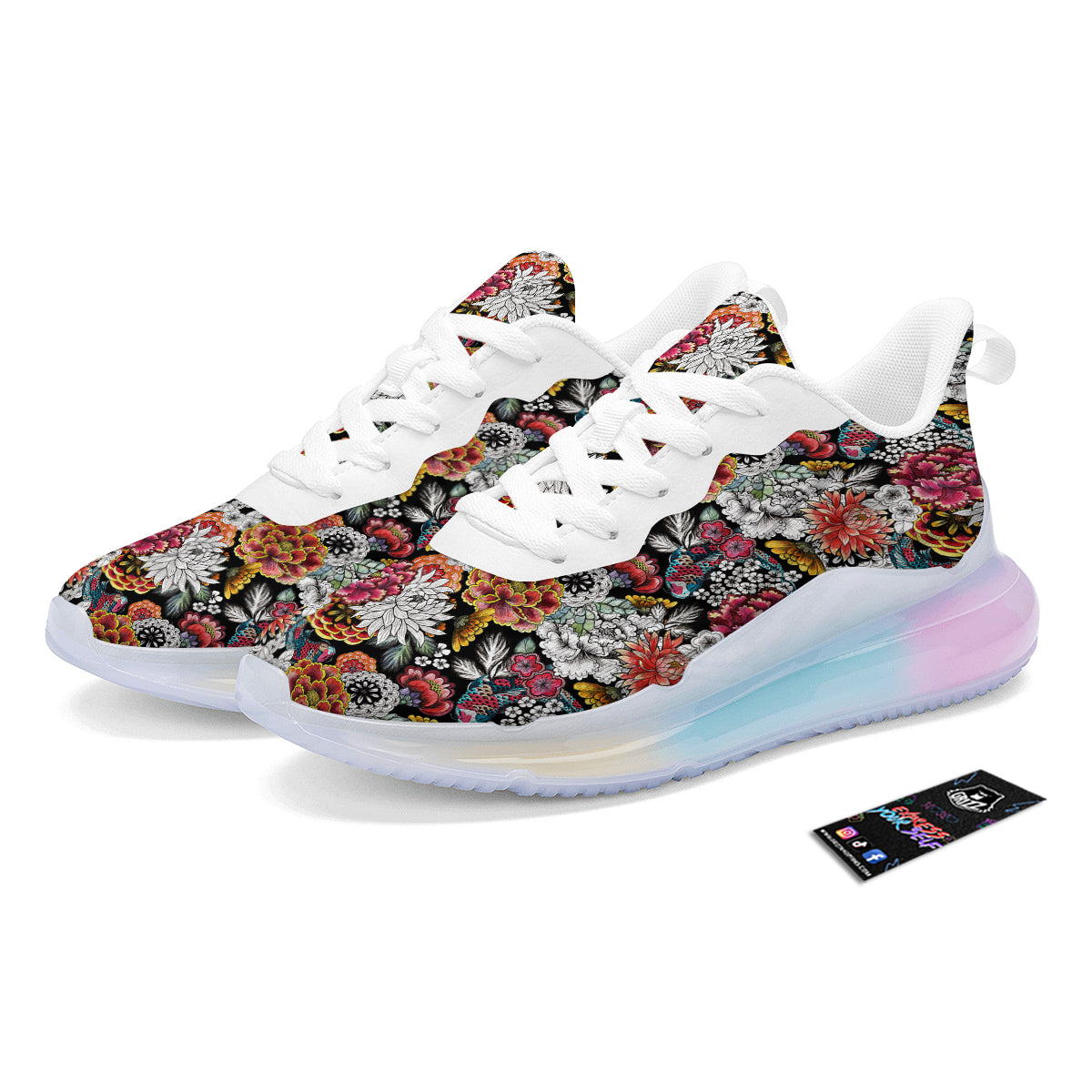 Chrysanthemum Watercolor Print Running Sneakers-grizzshop