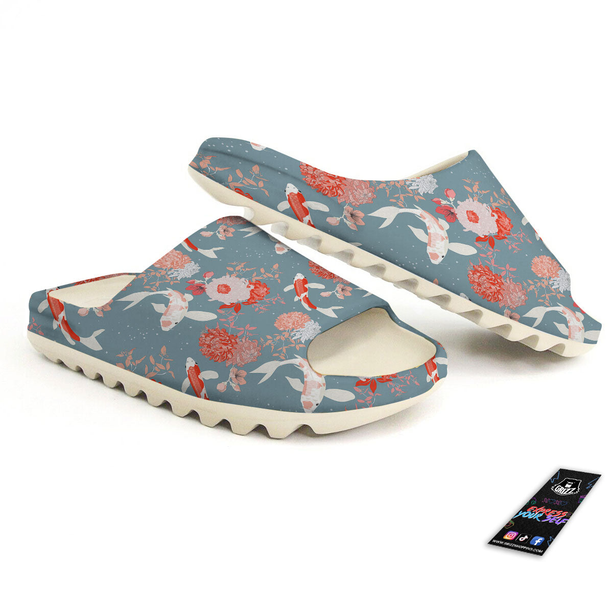 Chrysanthemum And Koi Carp Print Pattern Sandals-grizzshop