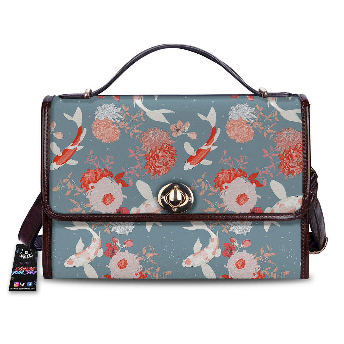 Chrysanthemum And Koi Carp Print Pattern Women's Satchel Bag