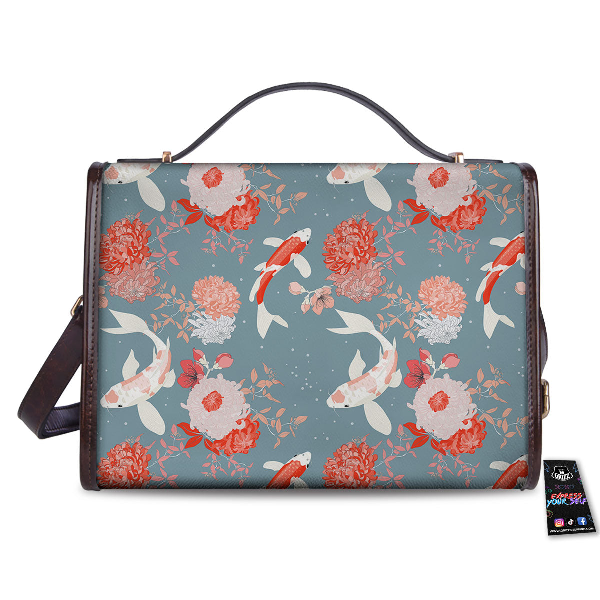Chrysanthemum And Koi Carp Print Pattern Women's Satchel Bag