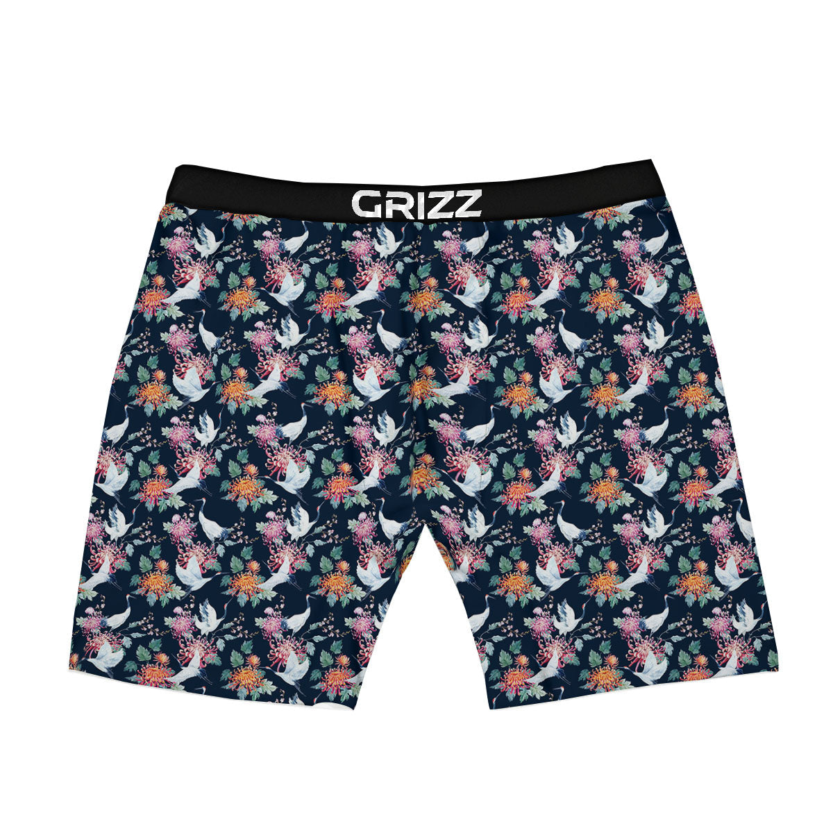 Chrysanthemums And Japanese Cranes Print Boxer Briefs-grizzshop