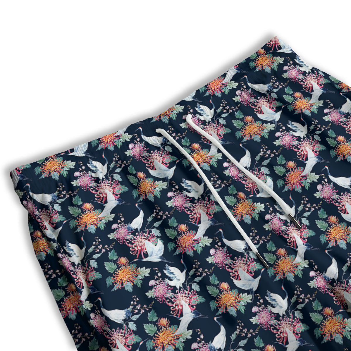 Chrysanthemums And Japanese Cranes Print Men's Athletic Shorts