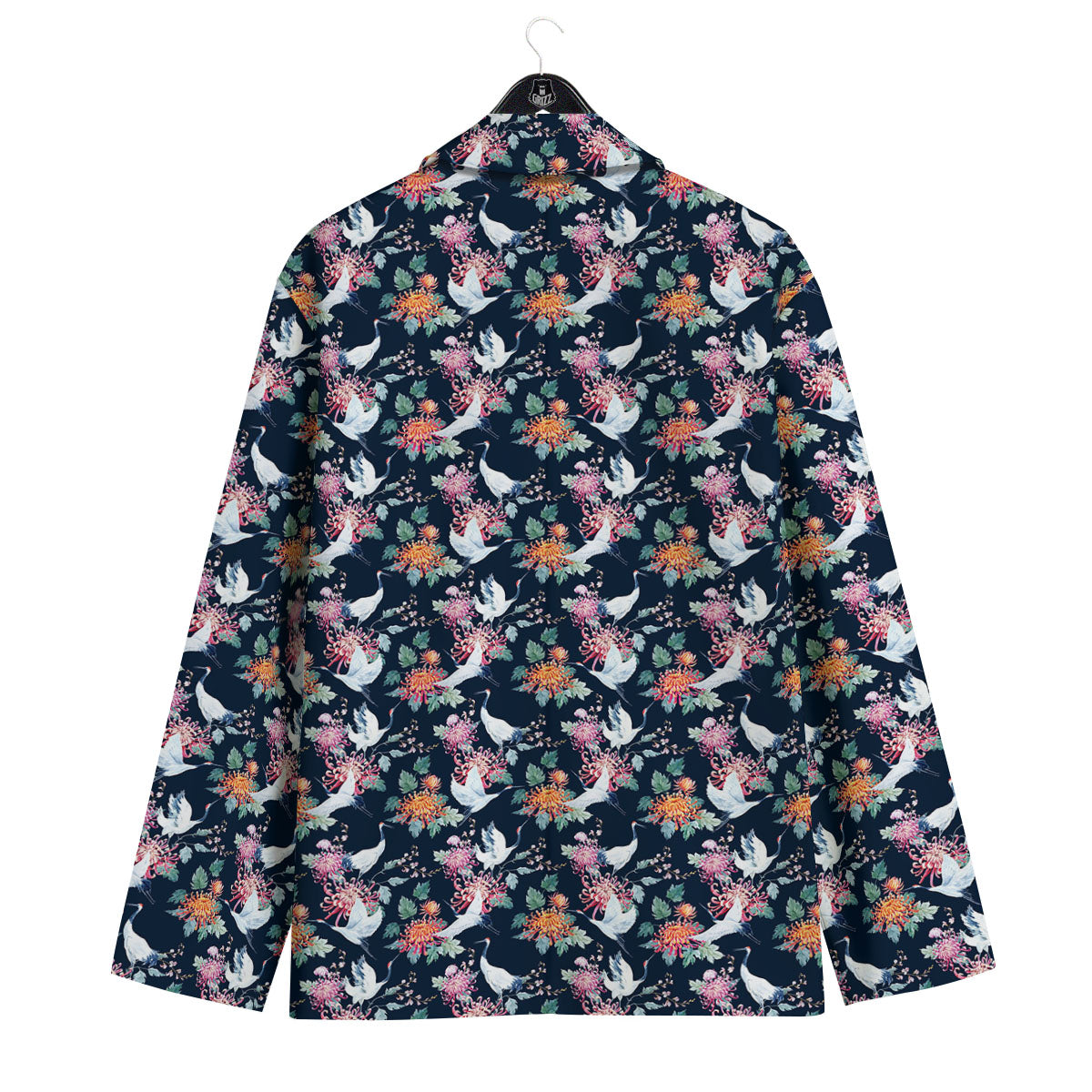 Chrysanthemums And Japanese Cranes Print Men's Sport Coat-grizzshop
