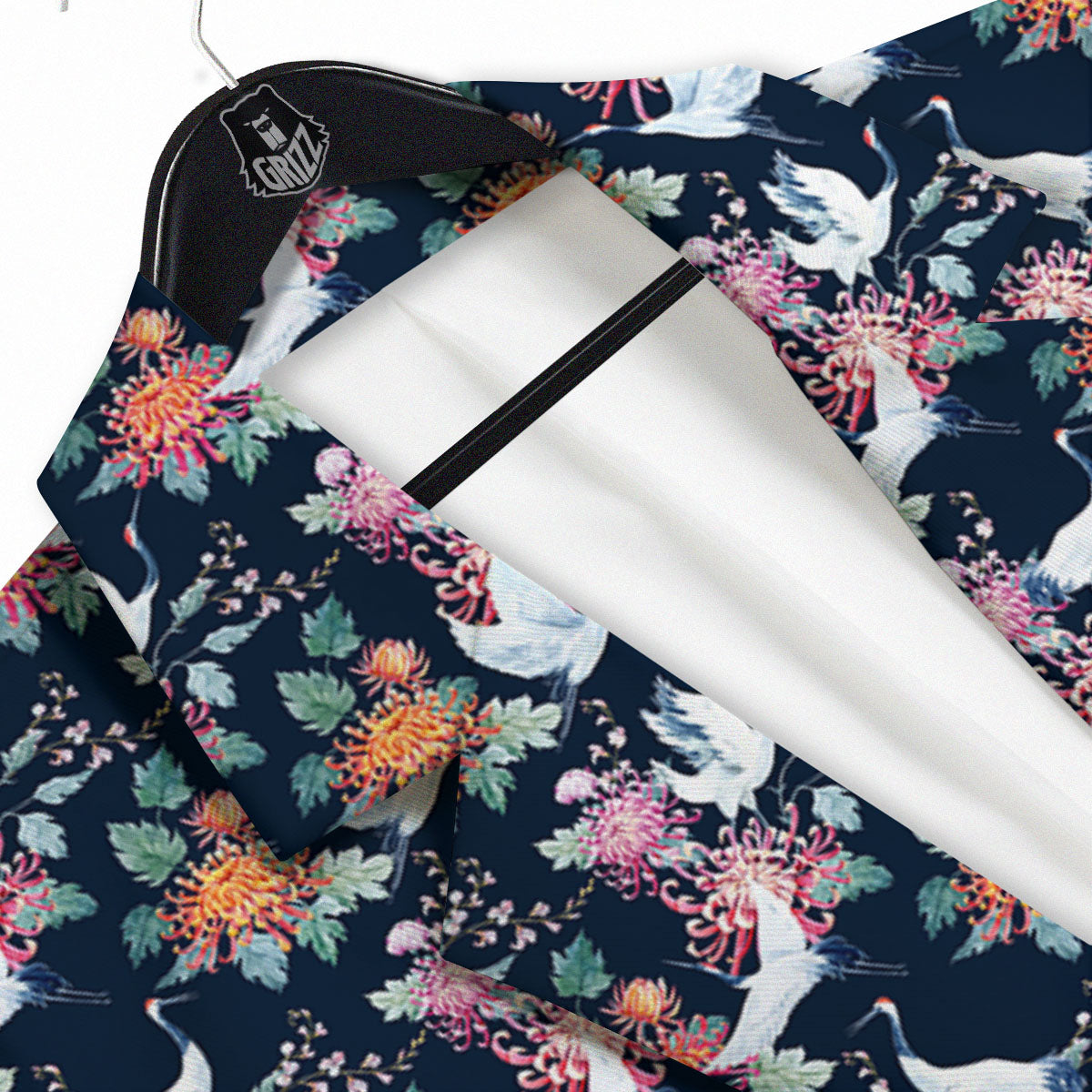 Chrysanthemums And Japanese Cranes Print Men's Sport Coat-grizzshop