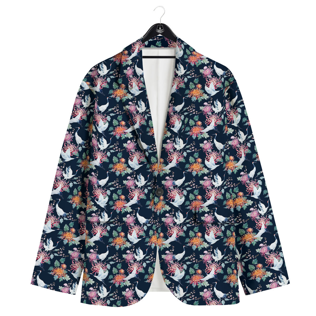 Chrysanthemums And Japanese Cranes Print Men's Sport Coat-grizzshop